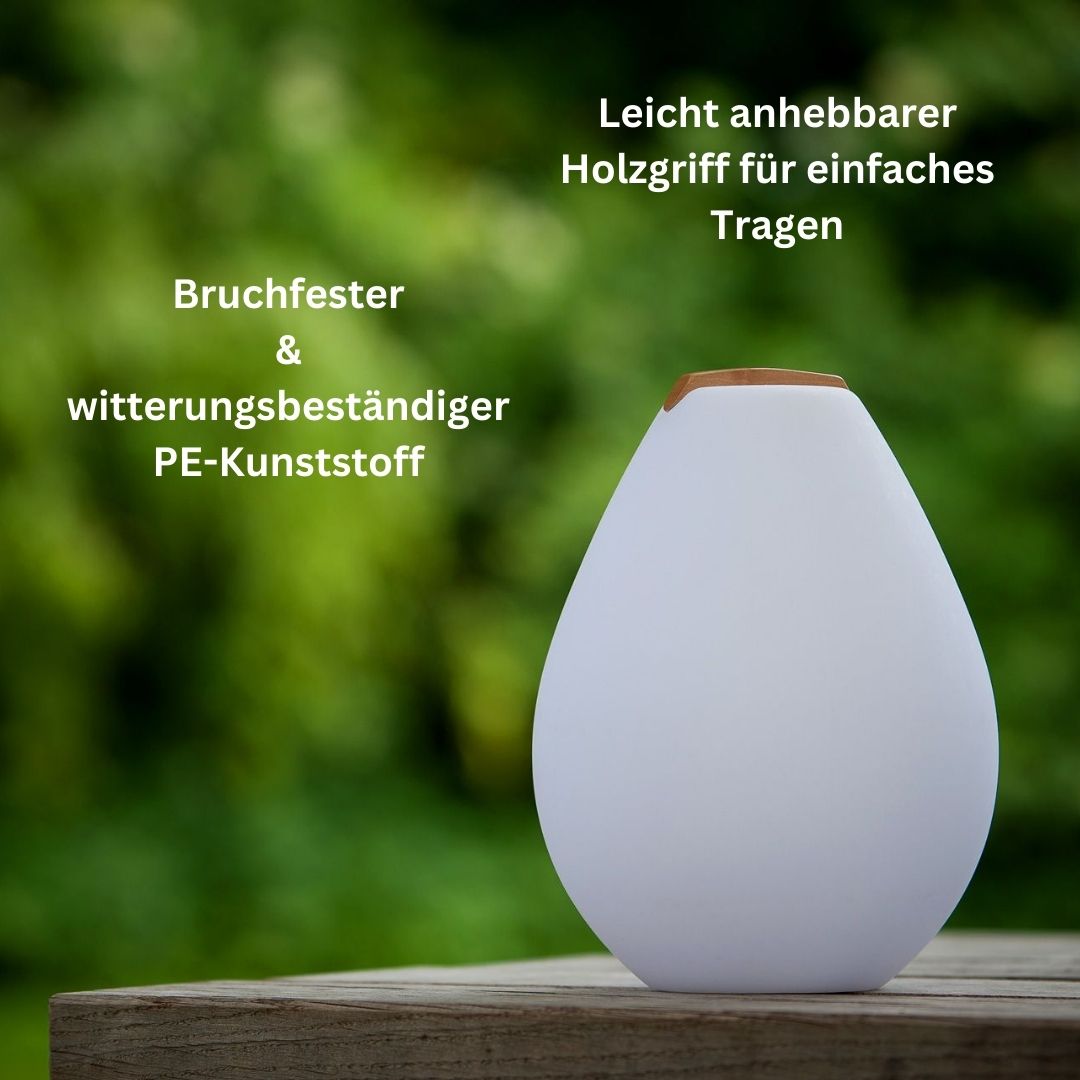 VESSEL 2s kabellose LED Designleuchte mit Holzgriff und APP Steuerung von Smart and Green